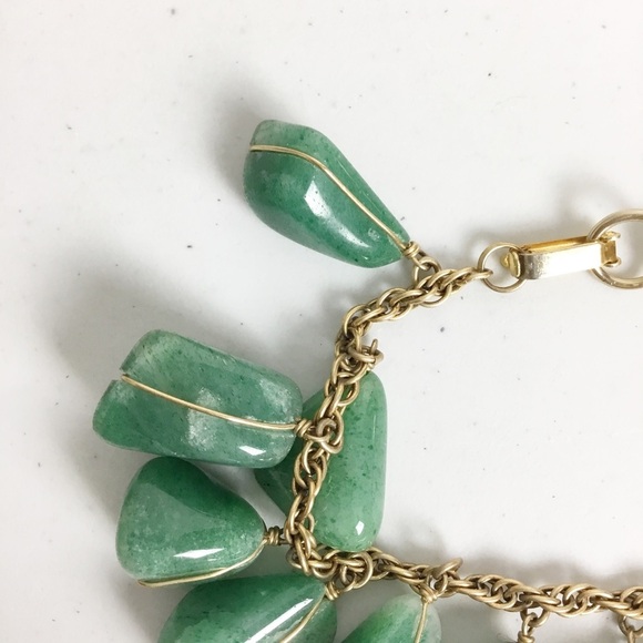 Vintage Aventurine Semi Precious Stones and Gold Chain Link Metal Bracelet Jade - Picture 4 of 4